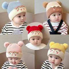 帽子冬の新しい幼児ウール帽子韓国スタイル秋ベビー超かわいいクマ前髪肥厚ニット帽子