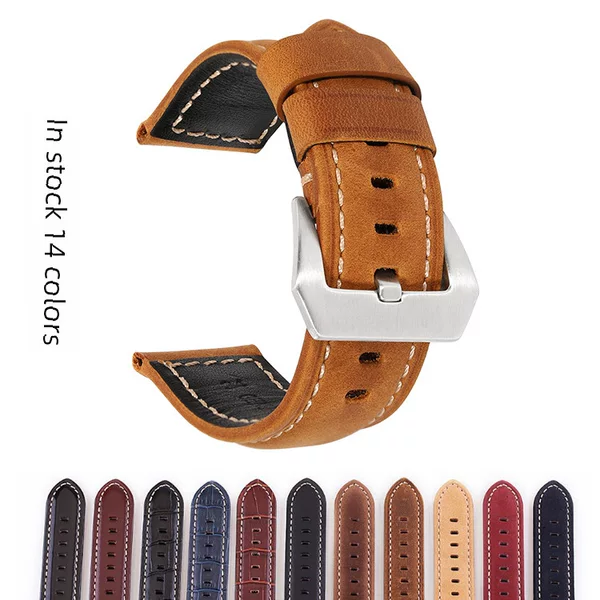 Explosive Spot Leather Watch Strap Crazy Horse Frosted Oil Wax Top Layer Cowhide Bamboo Pattern Sports Men's Peina Watch Strap