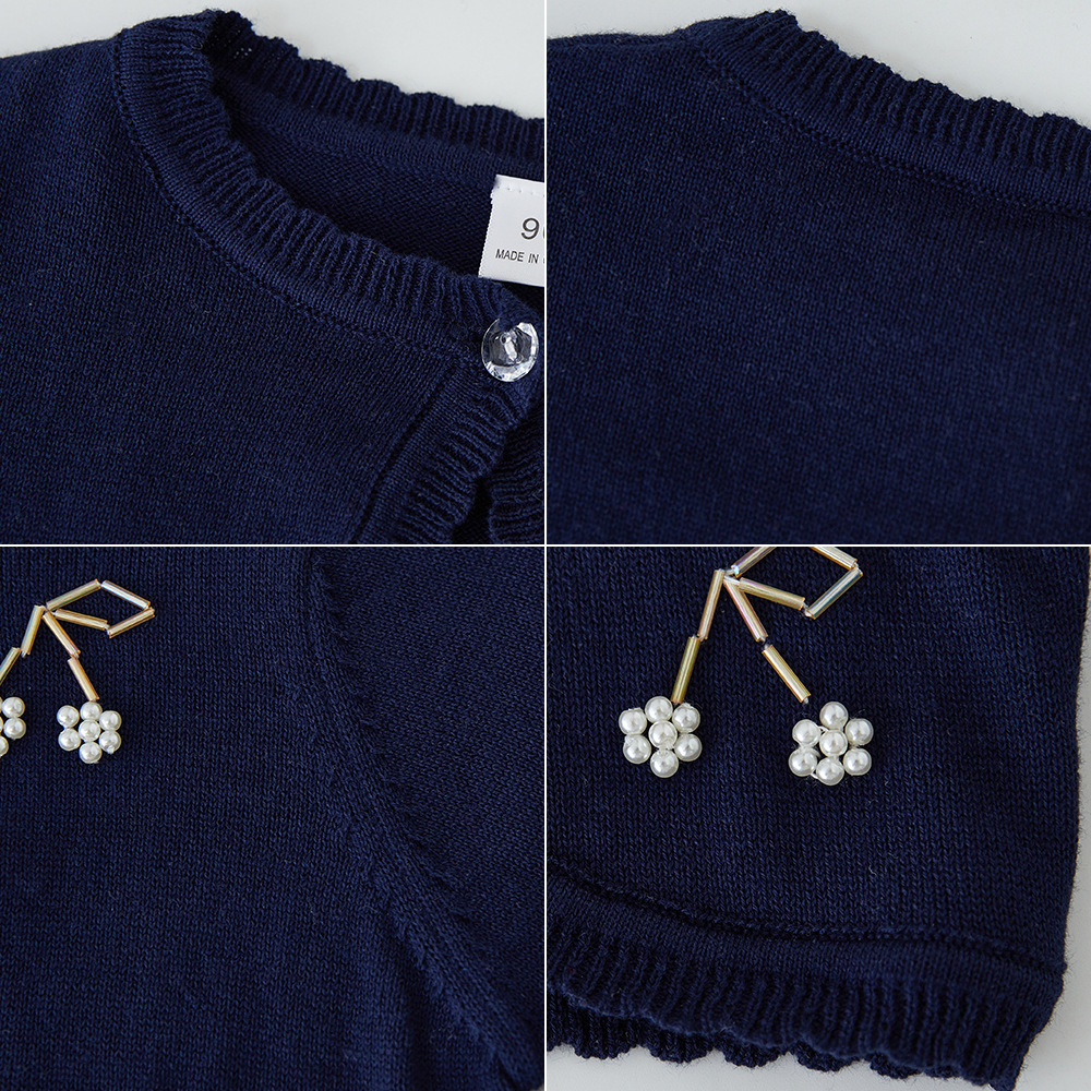 Mother & Kids Girl Cardigan Handmade Beaded Cherry Girl's Cardigan - Soft Knit Shawl For Toddler & Kids, Perfect For Dresses & Air Conditioning Wear_viptrois.com