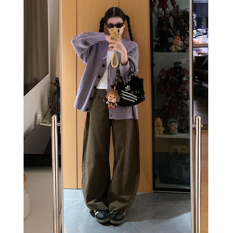 Light-Colored Hip-Covering A-Line Wide-Leg Jeans for Women, Autumn New Style, Petite Loose Drape Lazy Floor-Length Pants