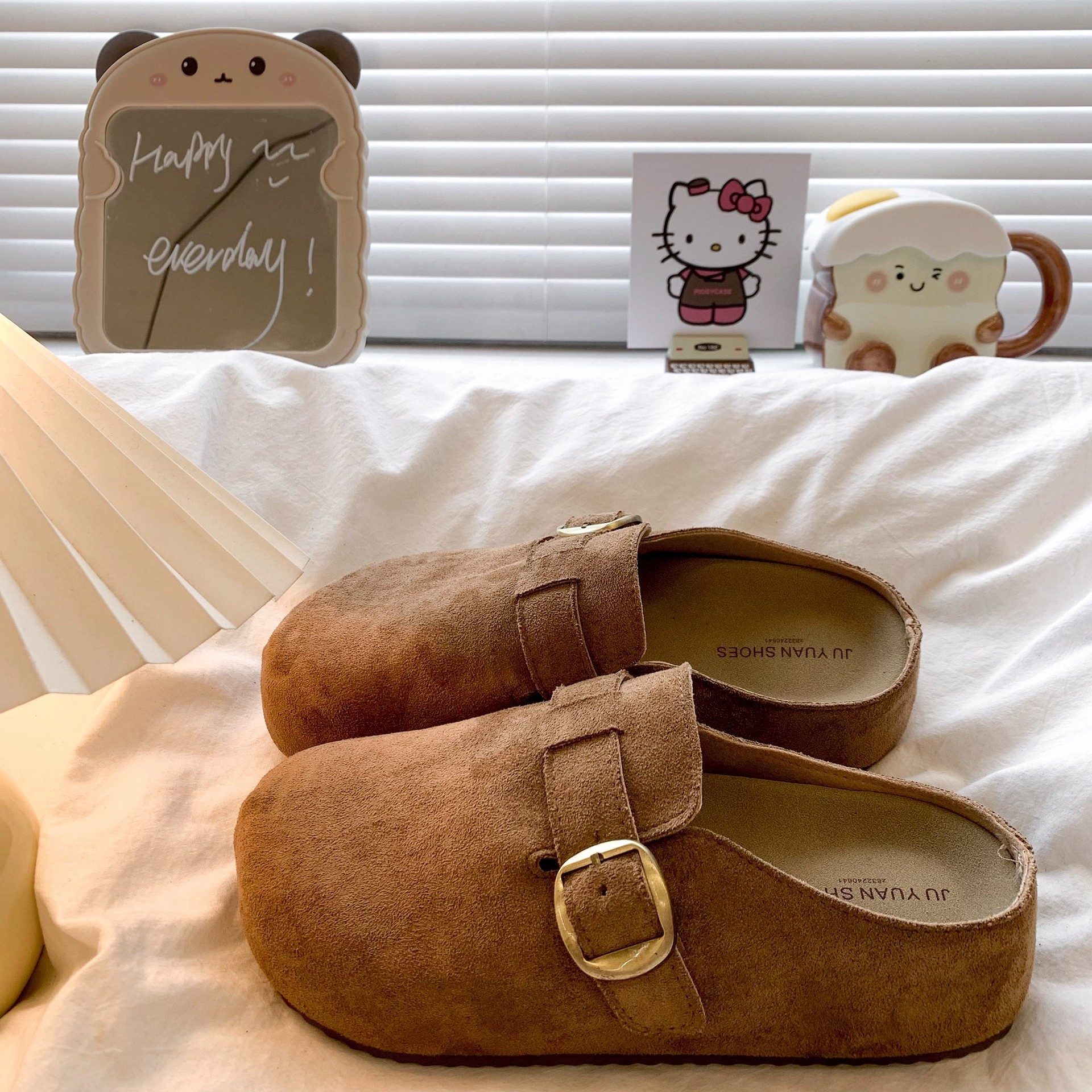 Genuine Leather Thick-Soled Inner Heightening Baotou Birkenstock Slippers for Women to Wear Outside 2025 Autum New Style Slip-On Birkenstock Shoes Half Slippers