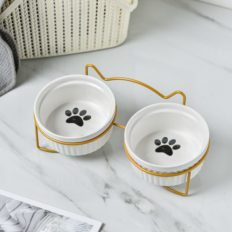 Cerámica doble cuenco cuello para perro y gato cuenco para mascotas cuenco para perros cuenco para perros cuenco para gatos cuenco alimentador para mascotas