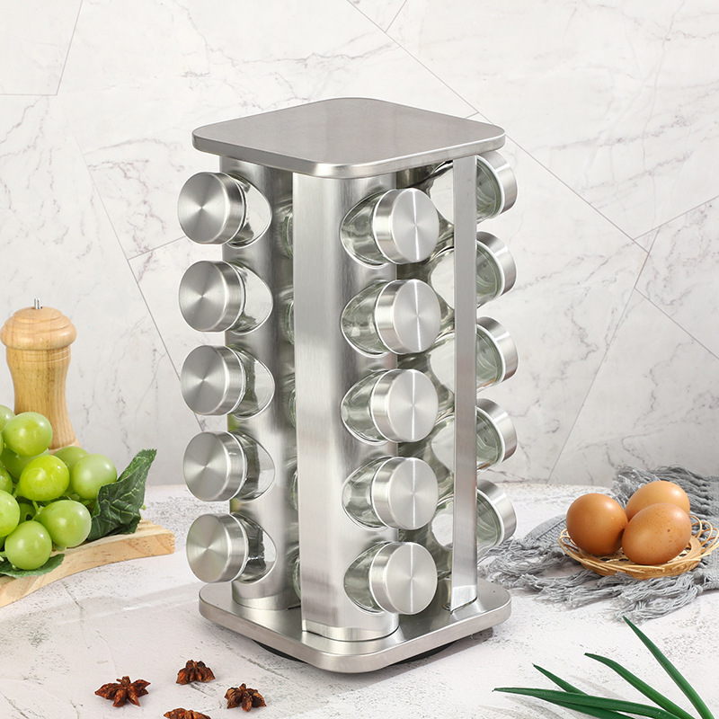 Nueva cocina giratoria condimento botella rack multi-funcional estante de la especia porosa de acero inoxidable de almacenamiento de cocina rack al por mayor