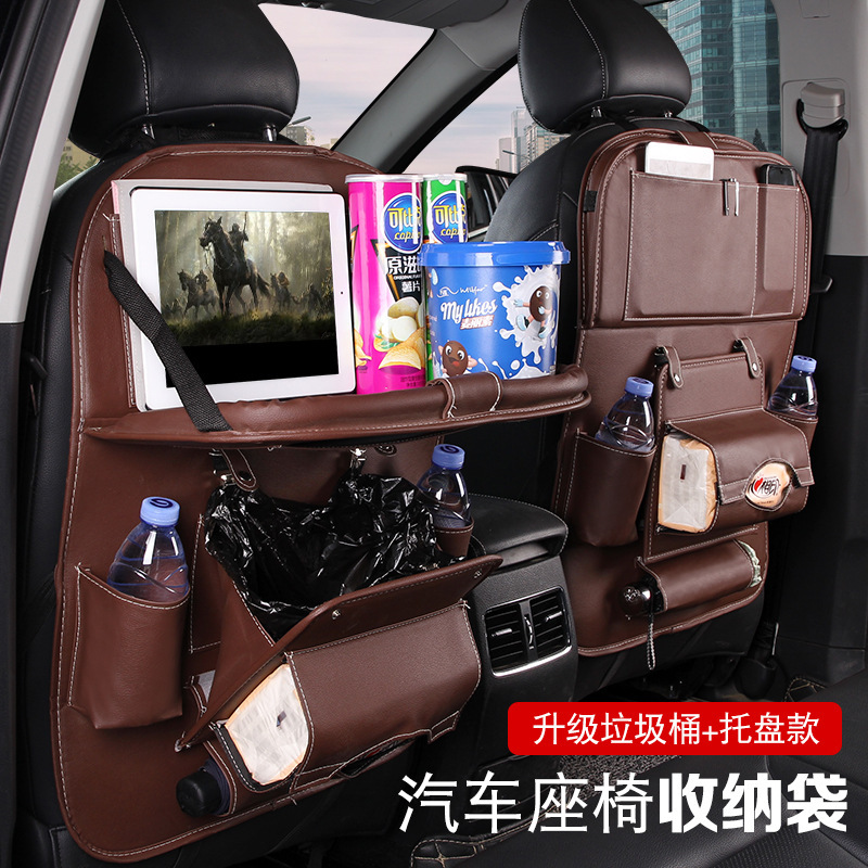 Coche plegable mesa de comedor bolsa de almacenamiento de coche de cuero asiento de coche bolsa de almacenamiento de basura