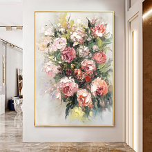 餐厅手绘油画轻奢挂画客厅背景墙北欧现代繁花似锦玄关装饰画花卉