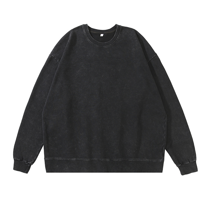 Cruzar la frontera de Primavera y Otoño nuevo pesado Americano lavado angustiado interior superior Camiseta pareja de moda retro marca suéter de cuello redondo