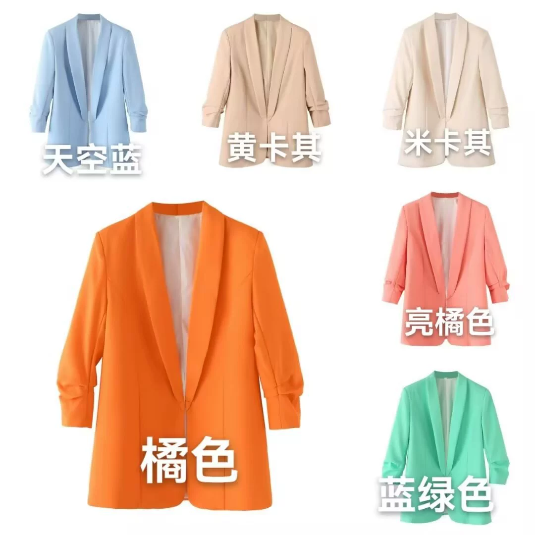 PB & ZA Женская одежда 2024 осень новая мода повседневная дикая имитация манжета складка пиджак