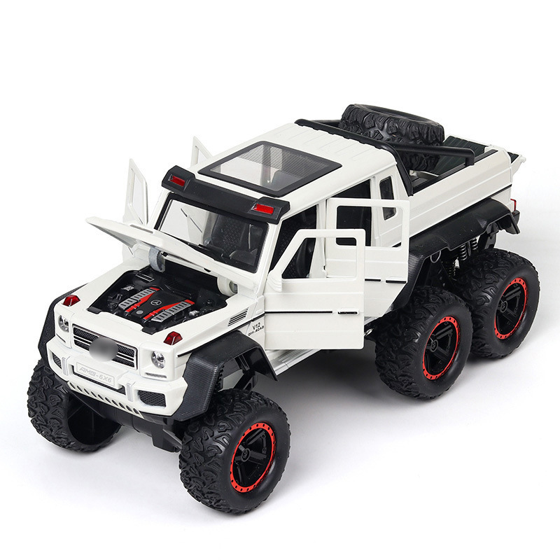 Modelo de coche de aleación Mercedes G63 6x6 a escala 1:24 en caja de espuma, con 6 puertas que se abren, función de retroceso con sonido y luces, nuevo producto al por mayor de Chenghai.