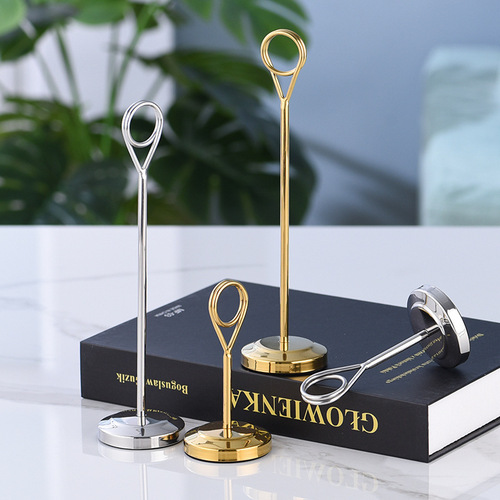 Creative desk name card holder, ornament lollipop memo clip, stainless steel round message holder, table number photo holder