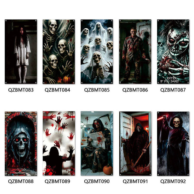 Qzbmt083-092 New Cross-Border Halloween Horror Garden Decoration Door Curtain Holiday Party Banner Door Cover