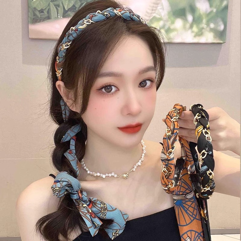 Retro satén trenzado correa de cabello para mujeres cráneo alto correa de cabello de cabeza francesa con correa de cabello integral con correa de cabello de cabeza