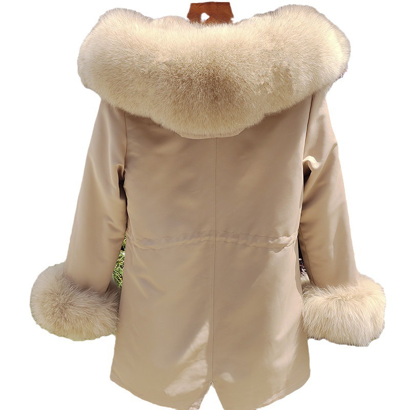 Women's Clothing Sleeve fur new fox fur detachable collar mid length parka fur mink coat women's_voghion.com