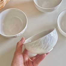 简约米饭碗白色岩石纹高颜值家用吃饭小碗感喝汤碗陶瓷餐具热卖