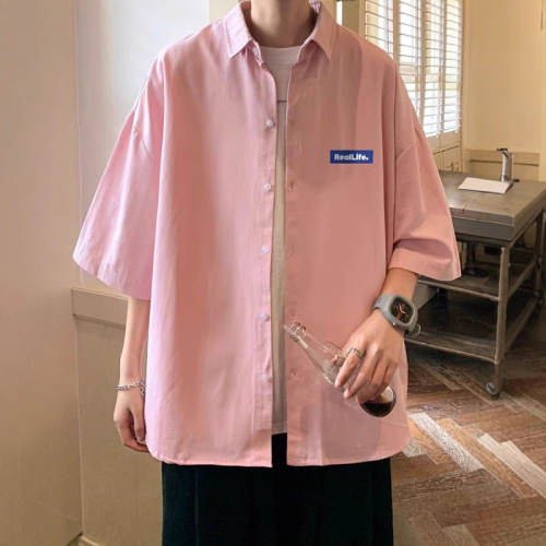Summer thin men's sporty casual short-sleeve shirt, Hong Kong-style Japanese casual half-sleeve top coat, trendy brand for boys