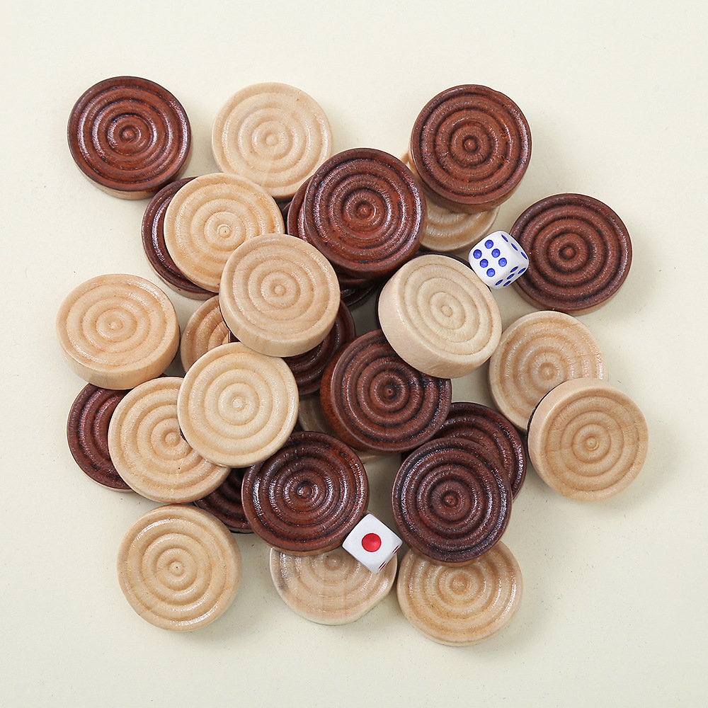 木质圆形螺纹棋子国际跳棋棋子西洋棋双陆棋棋子棋牌桌游卡牌道具
