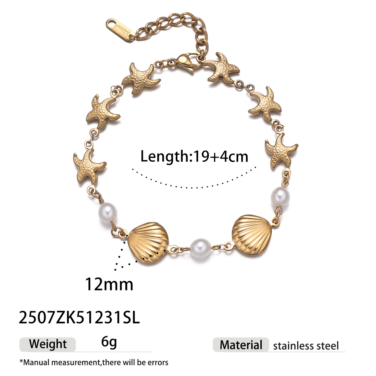 Tina Europa y los Estados Unidos venta transfronteriza pulsera de acero inoxidable ligera lujosa pulsera de estrellas de mar de alta calidad conchas marinas mujeres no desvanecen