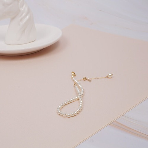 3mm Mini Pearl Delicate Chain Bracelet 14k Gold Plated Women's Sweet Simple Stylish Korean Version Chic Stackable Wholesale