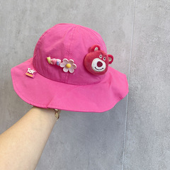Children's cartoon strawberry bear hat for girls, cute pink duckbill hat, fisherman hat for girls, sweet princess sun hat