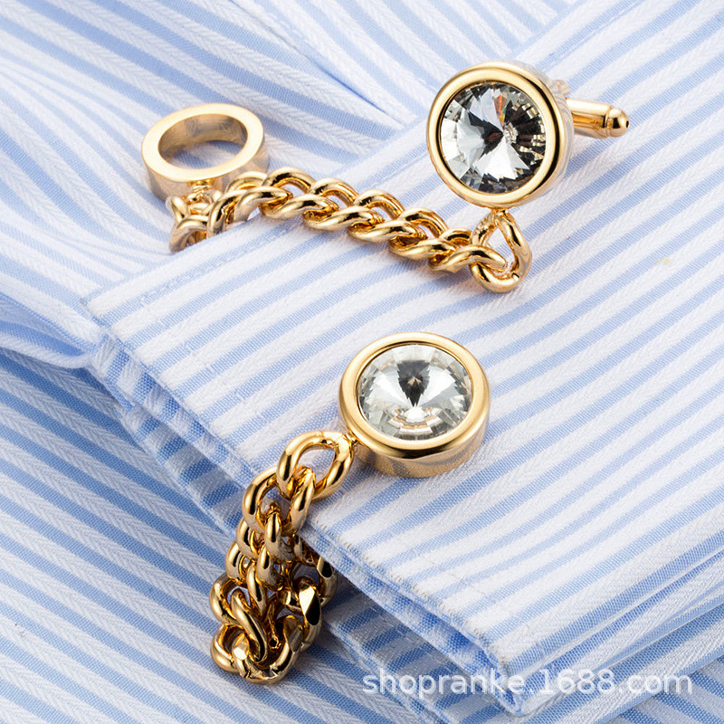 New French-Style Button Men's Shirt Cufflinks Chain Formal Wedding Cuff Buttons Cuff Studs Round Gold Chain Style