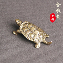做舊黃銅金錢龜桌面擺件招財納福長壽烏龜文玩茶寵擺飾老銅器批發