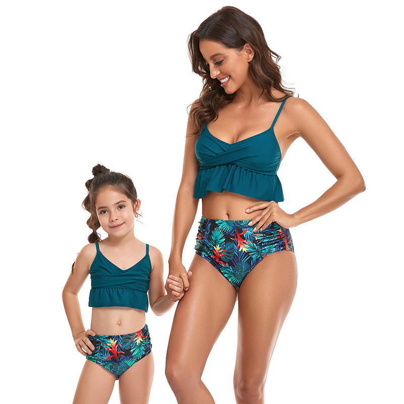 print sling ruffle high waist parent-child Tankini set NSHYU121351