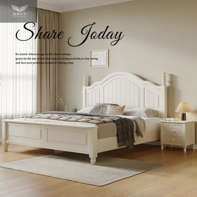Cama doble casera dormitorio principal cama de madera maciza cama americana 1.8 moderna minimalista segundo dormitorio 1.5 princesa blanca