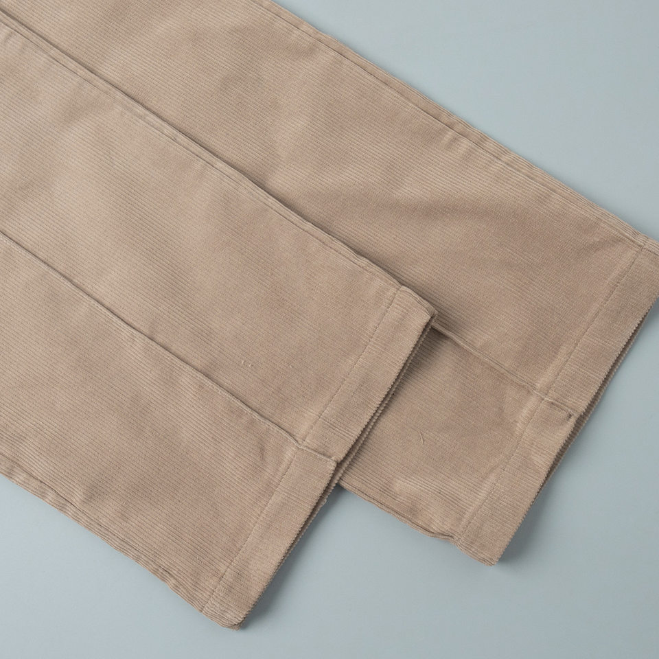 Quần ống rộng nữ cotton nhung kẻ sọc dáng suông lưng giữa phong cách retro — kaki nhạt, mơ chi tiết 9