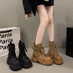 厚底增高马丁靴女款2025新款秋冬美拉德大黄靴子新疆沙漠机车短靴