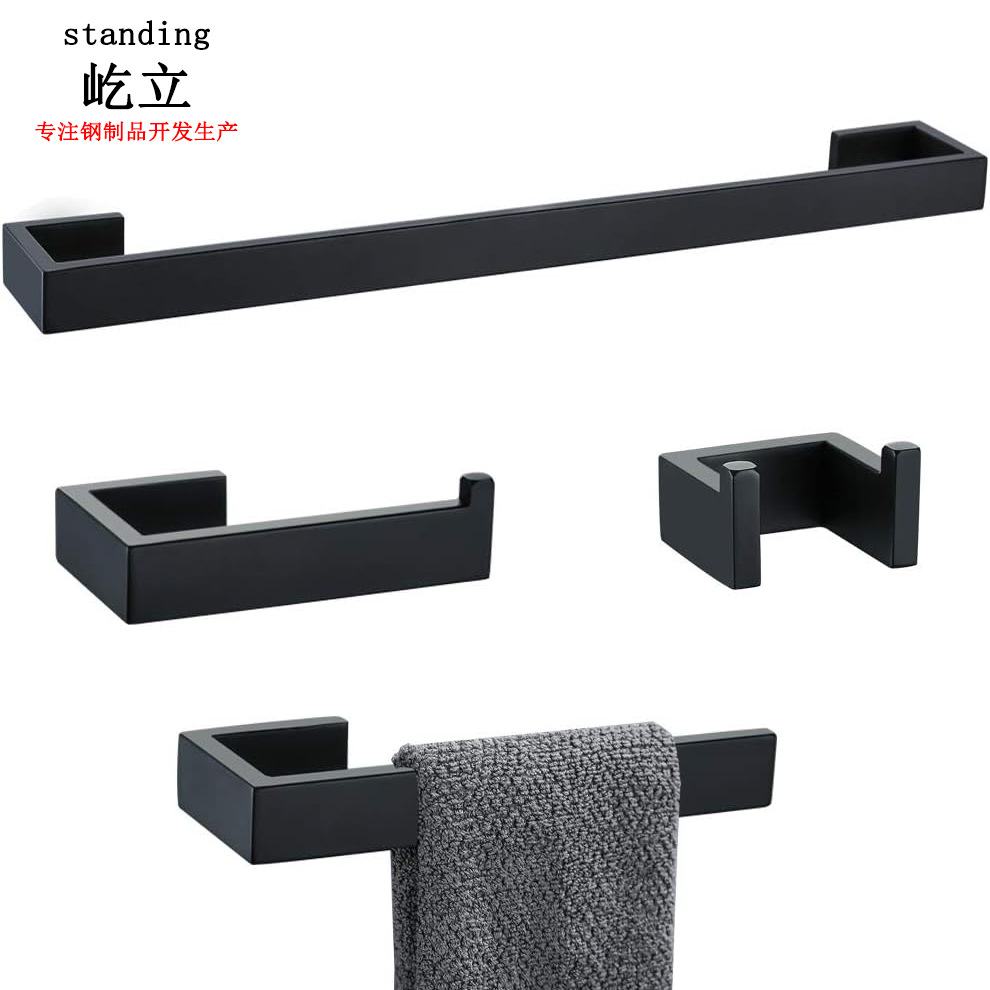 跨境方管毛巾杆套装不锈钢衣钩纸巾架毛巾架套装卫浴挂件毛巾环