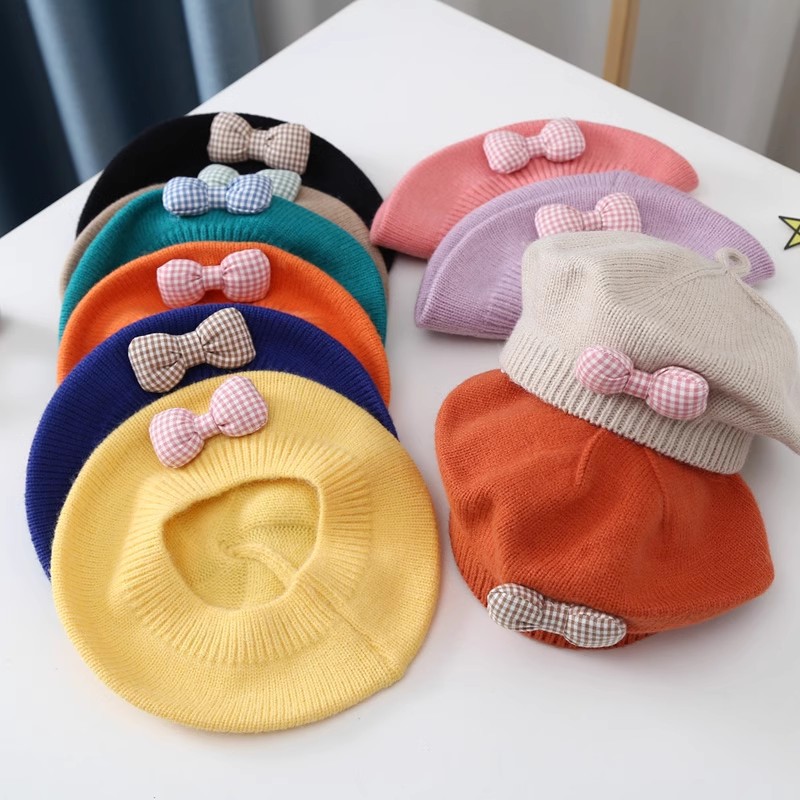 Children's Beret Baby Hat Cute and Cute Autumn/Winter Girl Foreigner Korean Edition Princess Knitted Woolen Artist Hat