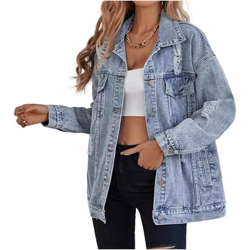 Europe and the United States cross-border Amazon foreign trade women's new Denim coat fashion Denim jacket boyfriend hole imitation old