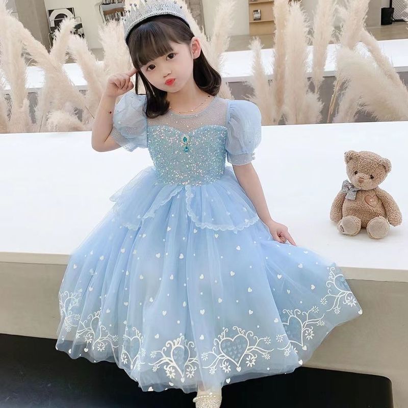 Girls' Elsa Princess Dress 2026 Summer Dress Princess Mesh Dress Trendy Children's Day Summer Cross-Border