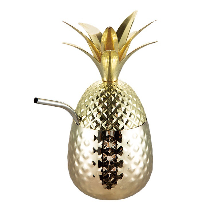 Taza de piña de acero inoxidable 304 vintage cóctel taza bar galvanoplastia taza de leche piña vino copa vino set 500ml