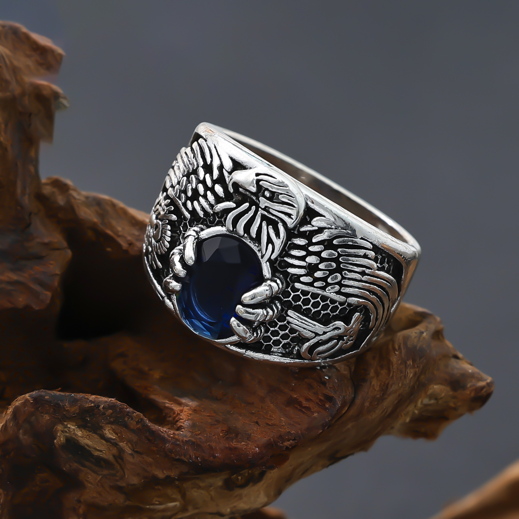 Anillo de valiente granate retro Sutra del corazón de plata anti-tailandés para hombres Anillo individual para hombres Corindón rojo Anillo de apertura de sapo dorado image 3
