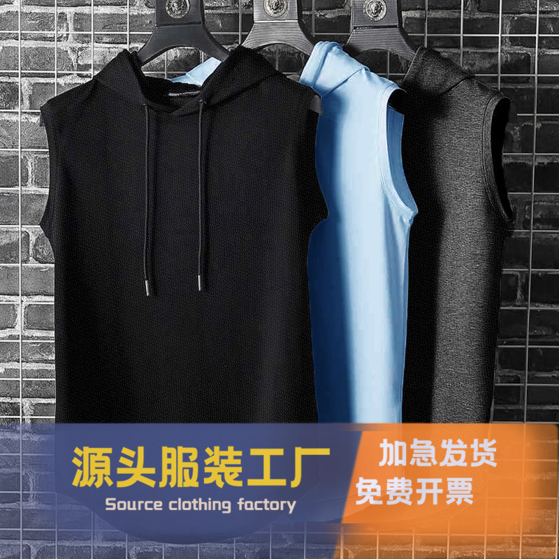 New Sleeveless Vest Top Men's Casual T-Shirt Solid Color Hooded Sweatshirt Lace-Up T-Shirt Hip Hop Men's Sweatshirts New Sleeveless Vest Top Men's Casual T-Shirt Solid Color Hooded Sweatshirt Lace-Up T-Shirt Hip Hop Men's Sweatshirts
