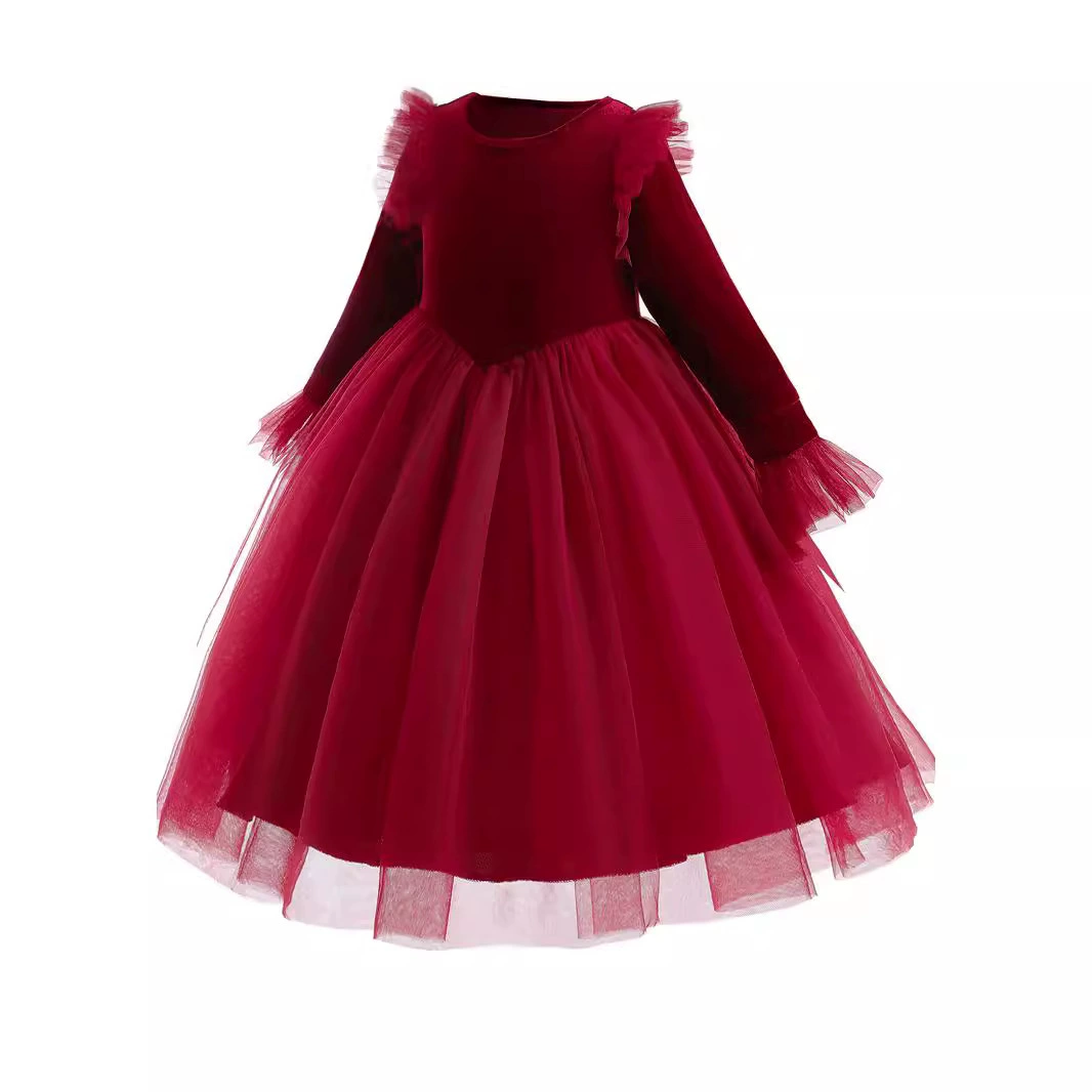 Evening dress, velvet skirt, small princess costume, long-sleeve, Amazon
