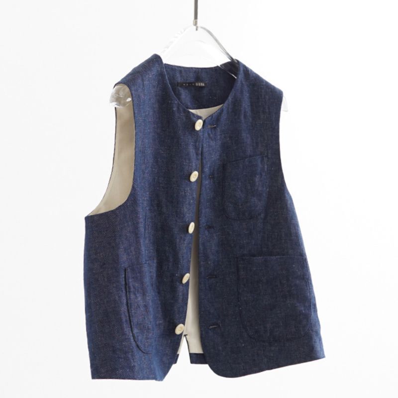 Early Autumn Vest Denim Blue Vest Women's Linen Small Vest Casual Vest Jacket Sleeveless Top