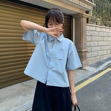 西蒙莱纳小个子衬衫女短款上衣日系简约小众可爱色学生宽松短袖衬