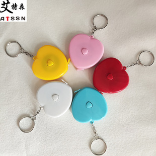 Factory direct peach heart-shaped key chain tape measure automatic telescopic gift ruler advertising three-way ruler can be printed LOGO labeling