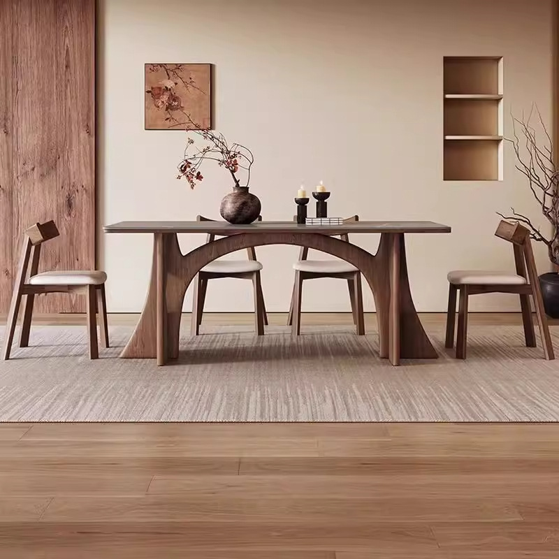 2025 Wabi-Sabi Style Solid Wood Slate Dining Table Ash Walnut Color Designer Modern Simple Home Dining Table