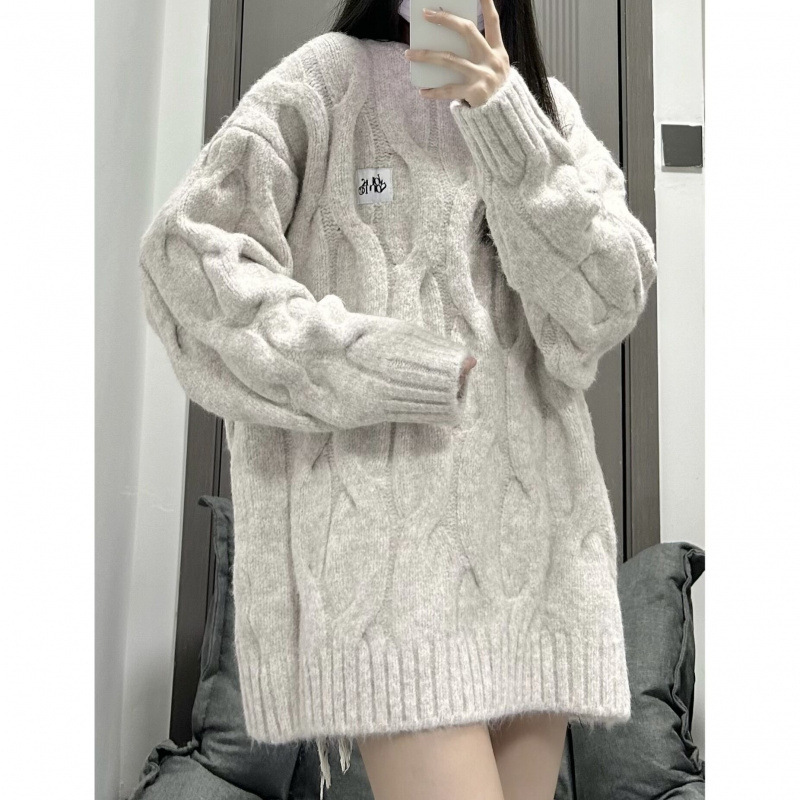 秋と冬の新しい韓国風カラフルな麻の花プルオーバーセーター女性のためのトレンディなルーズで多用途なカップルトップ冬|undefined