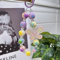 Cute cartoon hand-drawn bead phone chain night light butterfly handmade bead bag keychain phone chain