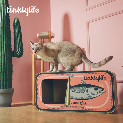 Tinklylife canned fish cat scratching board, canned fruit corrugated cat nest, cat scratching board, cat toy assembly