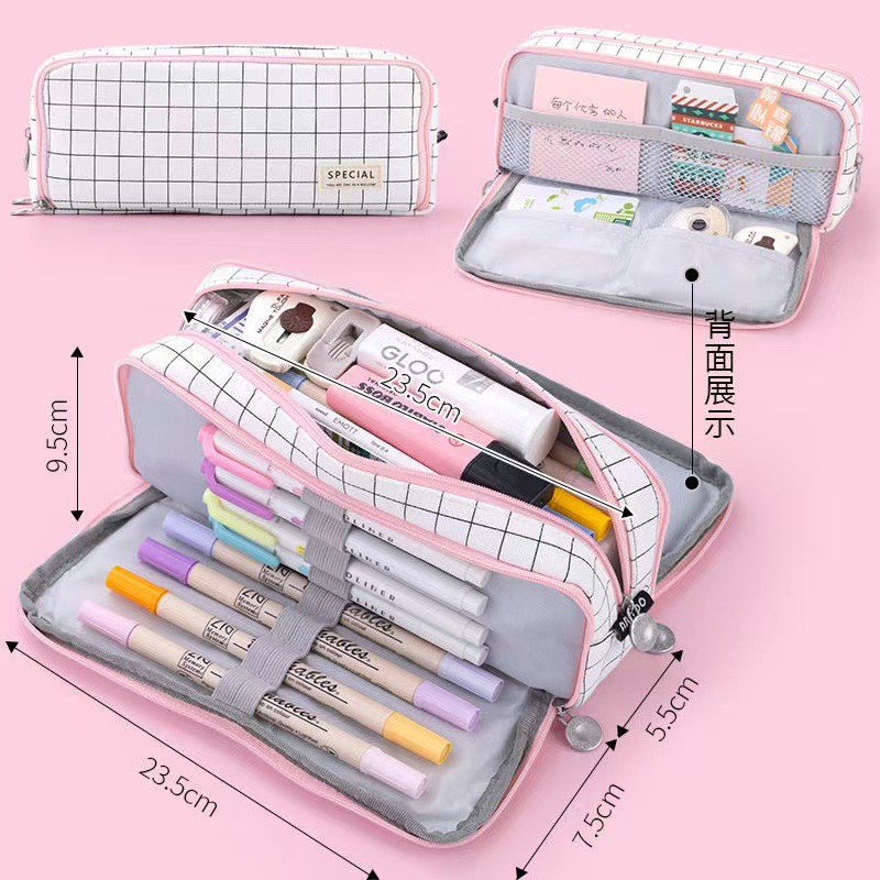 Bolsa de lápiz multicapa japonesa y coreana pequeña caja de lápiz de estudiantes de secundaria y secundaria Oxford transfronteriza bolsa de lápiz de papelería creativa multifuncional