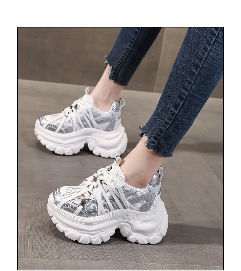 Giày sneaker nữ đế dày lưới thoáng khí phong cách bánh xốp — Màu hồng xanh lam chi tiết 15