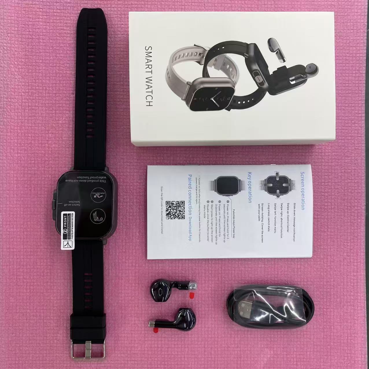 Nuevos auriculares Bluetooth D8 reloj inteligente 2 en 1 llamada Bluetooth 2 pulgadas pantalla completa táctil monitoreo de salud de la frecuencia cardíaca