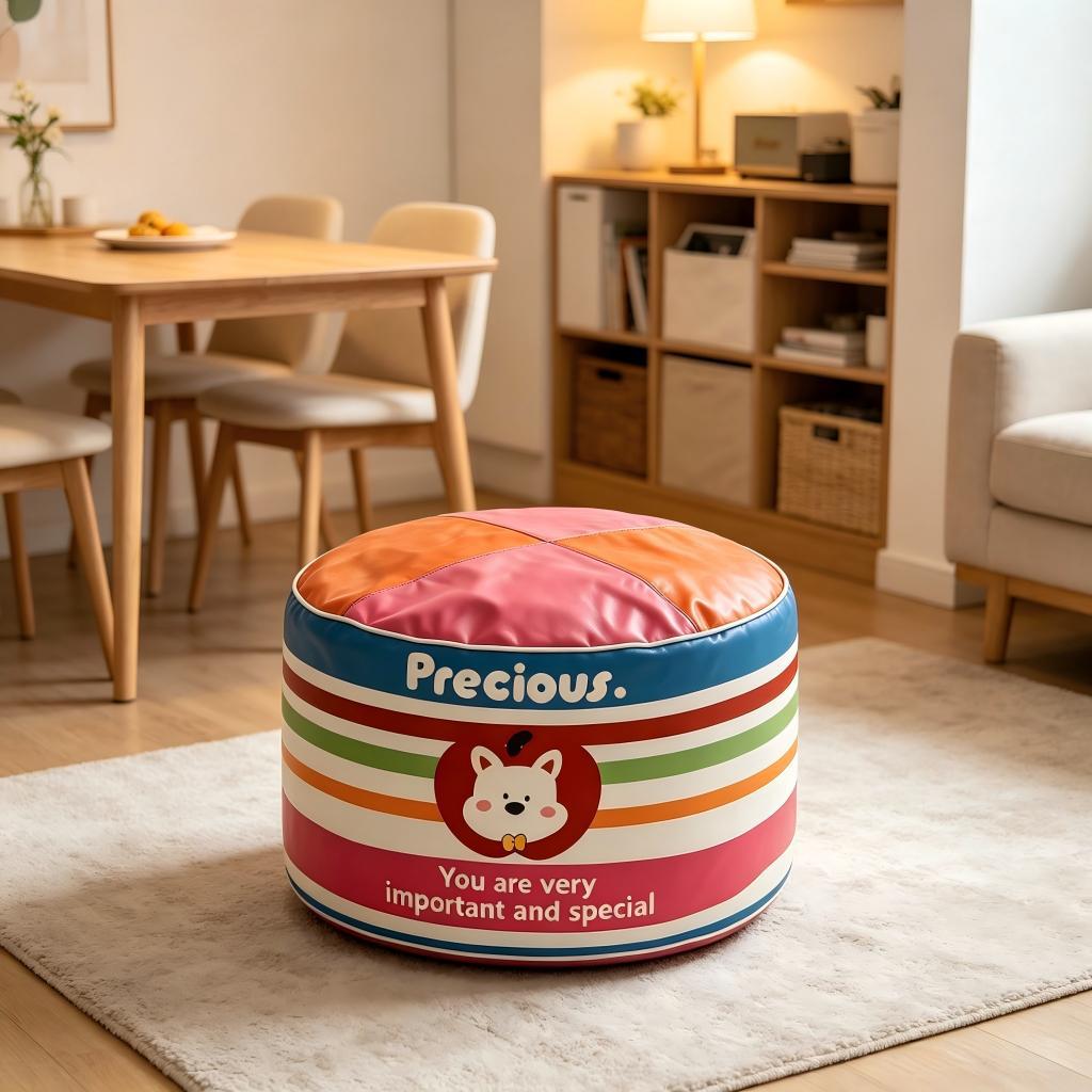 Trendy cute round storage ottoman, can hold old clothes, suitable as a lazy stool for the living room or a floor cushion for the children's room