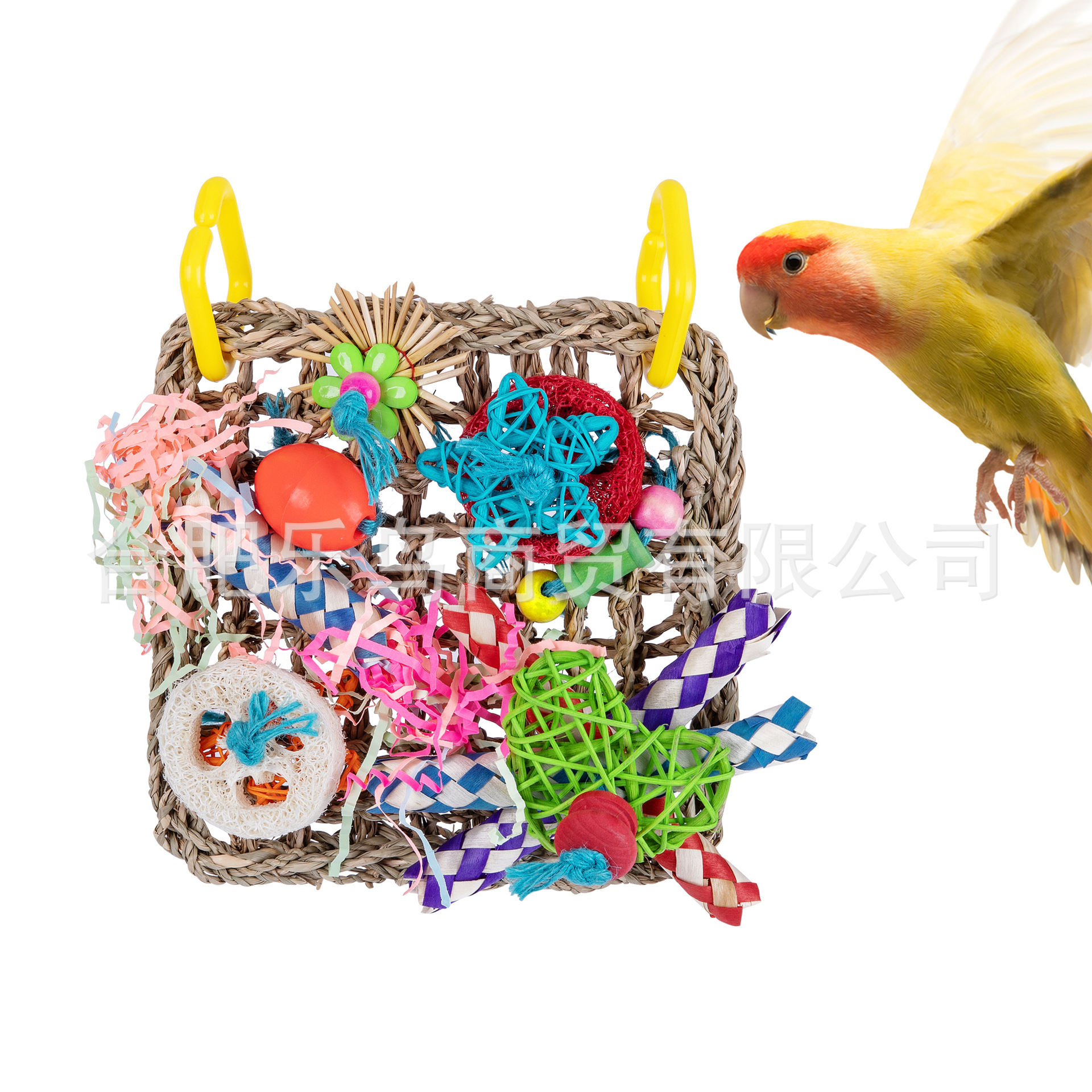 Loro roer juguete suministros de aves malla de hierba de color tejido tubo loofah paja papel de seda roer juguete escalada