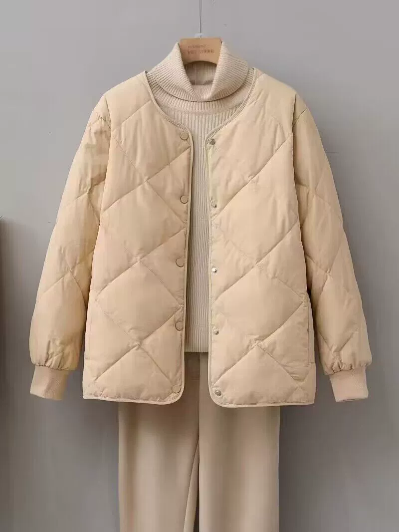 Легкая и тонкая короткая демисезонная куртка-бомбер с пухом, oversize, для подростков, круглого воротника