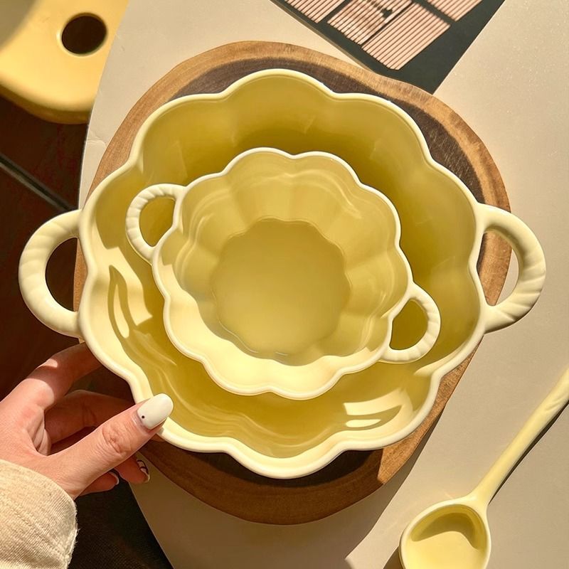 両耳スープボウル カボチャセラミック 家庭用ミルクフフ スプーンと箸付き 高価値 大容量 かわいいインスタントラーメン カタツムリヌードルボウル|undefined